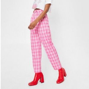 PINK PLAID HIGH WAISTED PANTS